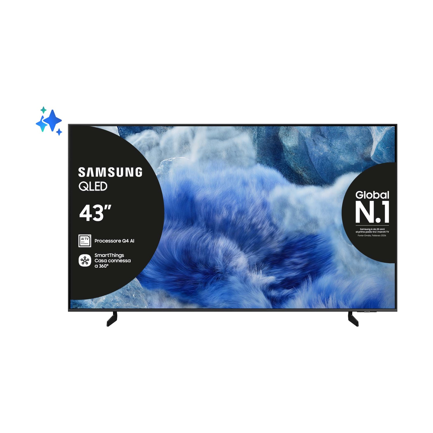 TV Samsung QLED 43" con processore AI e connettività SmartThings.