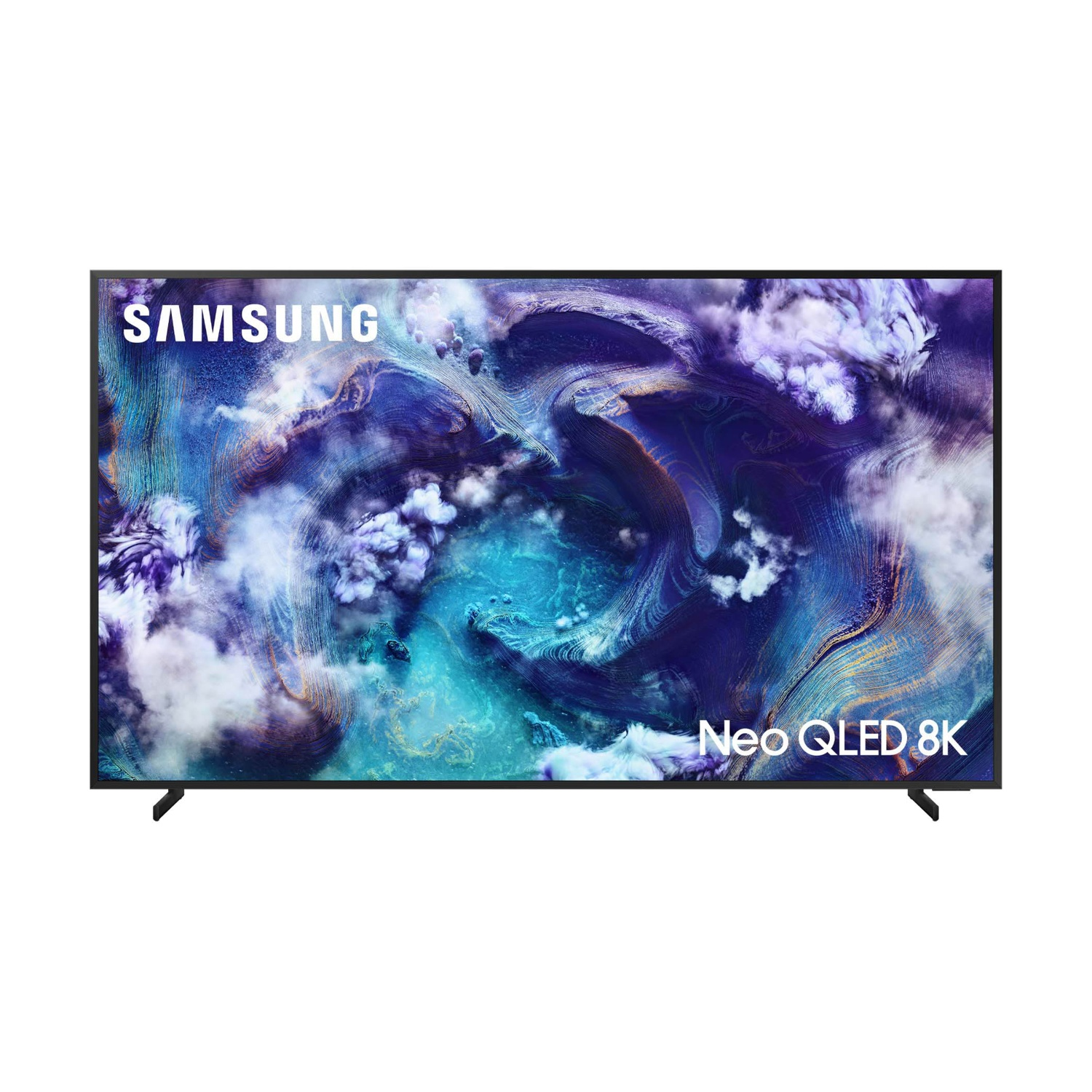 Una TV Samsung Neo QLED 8K visualizza uno sfondo astratto e colorato.