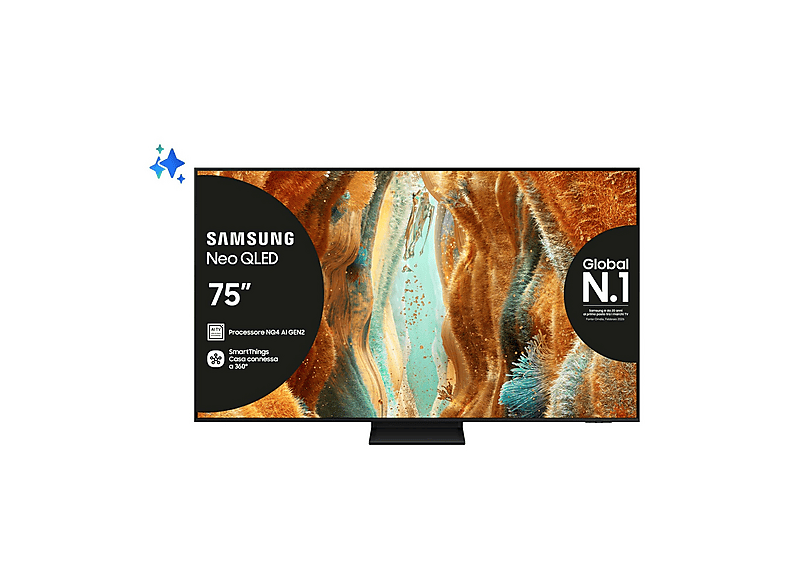 SAMSUNG QE75QN70FAUXZT, Smart TV Neo QLED 75'',Vision AI, 4K Mini LED, Processore NQ4 AI Gen2, 4K Upscaling, Motion Xcelerator 144Hz, Quantum HDR, OTS Lite, AirSlim Design