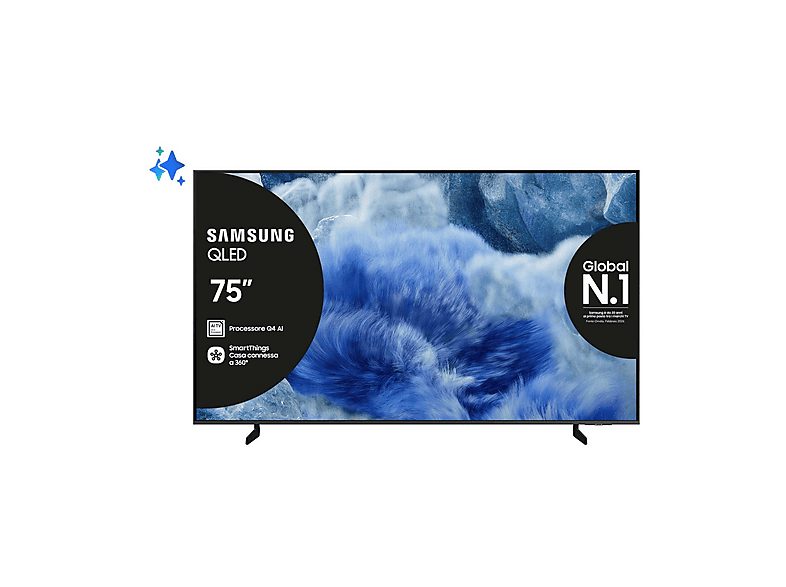 SAMSUNG Q8FAAUXZT, Smart TV QLED 75'', 4K, Processore Q4 AI, 4K Upscaling, Color Booster Pro, OTS Lite, Air Slim Design