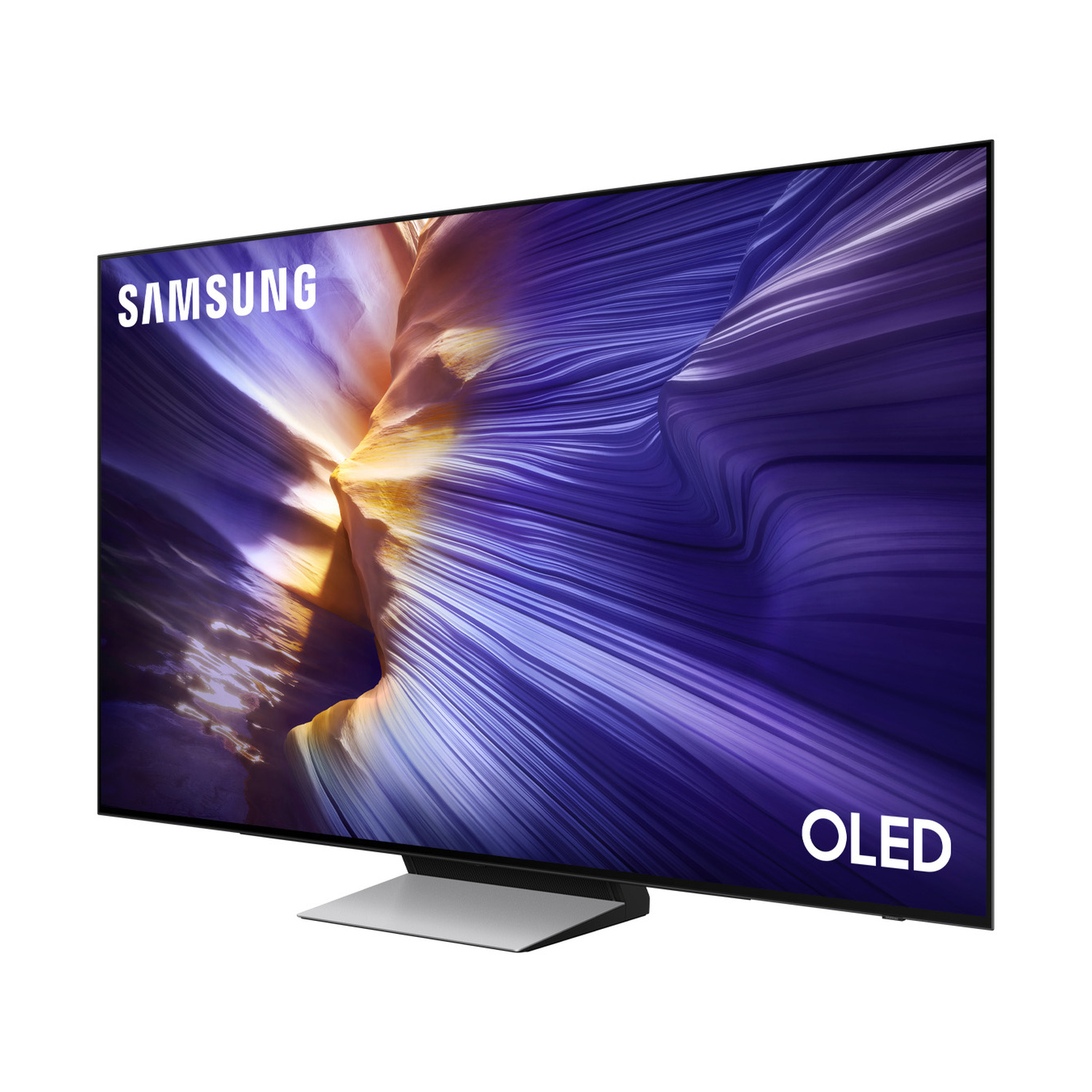Una TV Samsung OLED con design moderno e display astratto.
