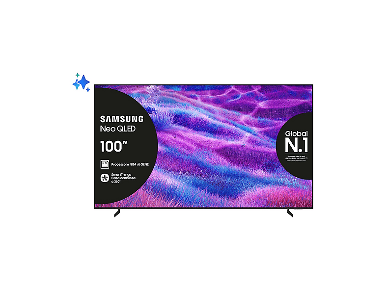 SAMSUNG QE100QN80FUXZT, Smart TV Neo QLED 100'', Vision AI, 4K Mini LED, Processore NQ4 AI Gen2, 4K Upscaling, Motion Xcelerator 144Hz, Quantum HDR, Dolby Atmos & OTS Lite, Simple Chamfer Design