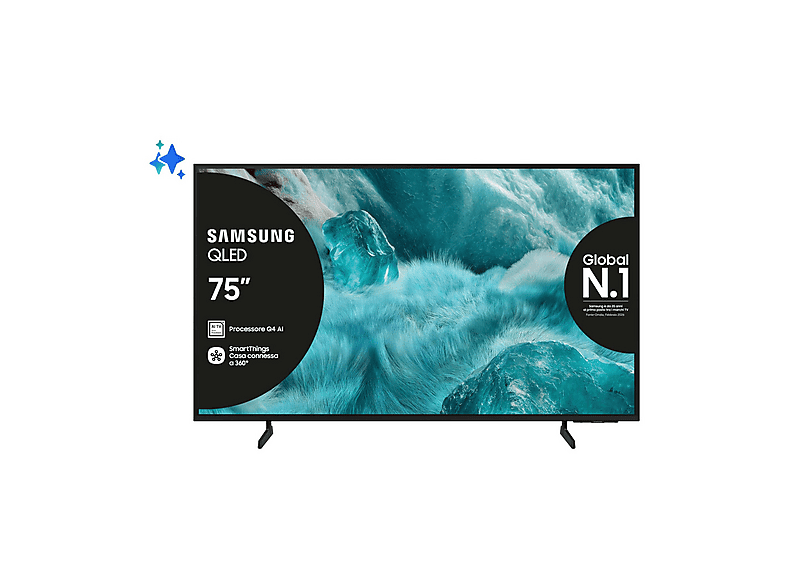 SAMSUNG Q7FAAUXZT, Smart TV QLED 75'', Vision AI Smart, 4K, Processore Q4 AI, 4K Upscaling, Color Booster Pro, OTS Lite, Slim Look Design