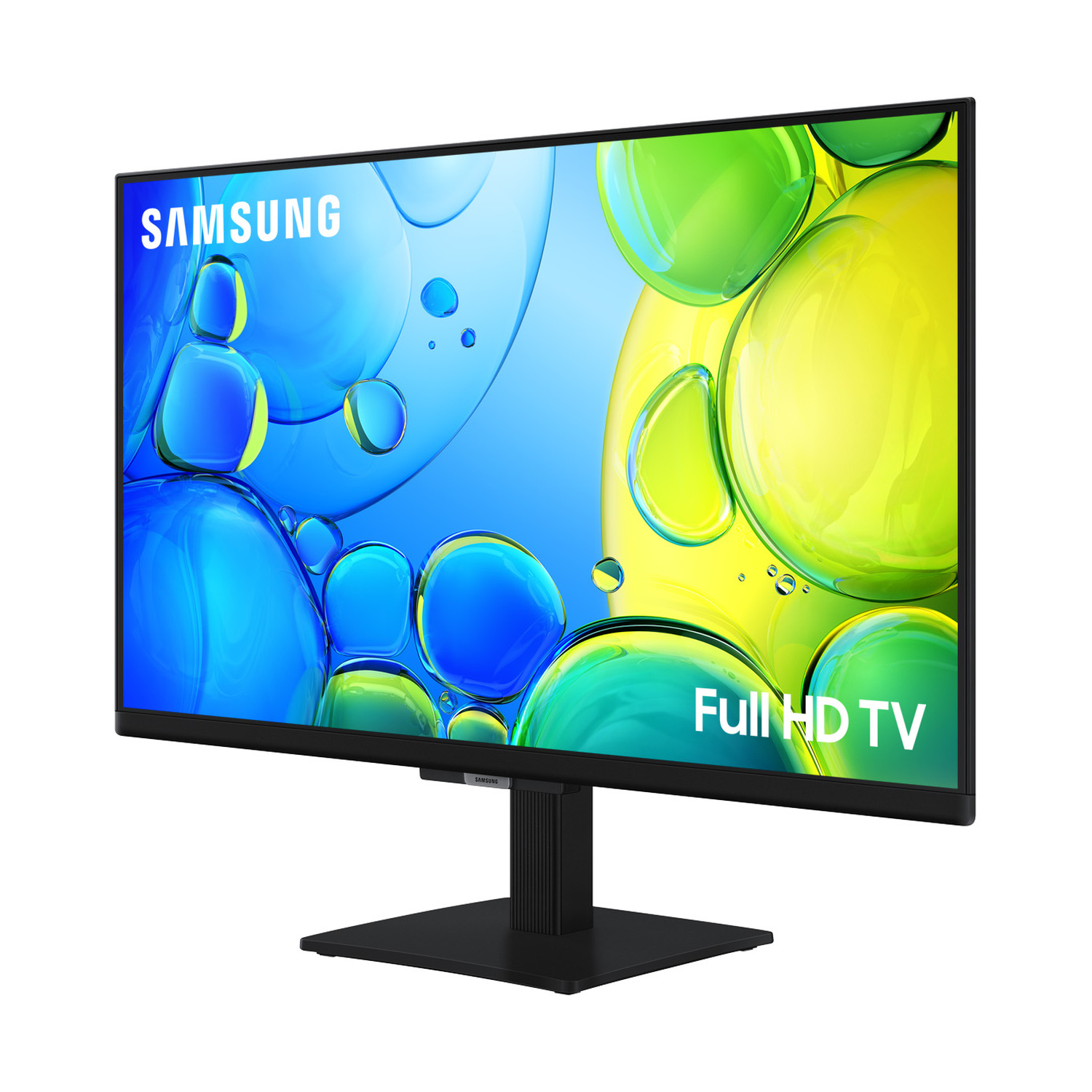 Un TV Samsung Full HD su una base nera con schermo colorato.