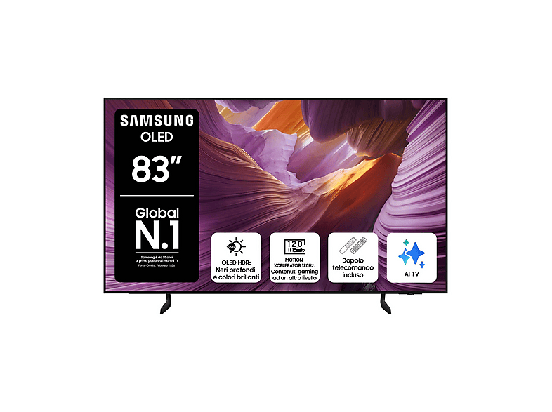 SAMSUNG QE83S85FAEXZT, Smart TV OLED 83”, Vision AI, 4K, Processore NQ4 AI Gen2, 4K Upscaling, Schermo antiriflesso, HDR, Dolby Atmos & OTS Lite, Contour Design