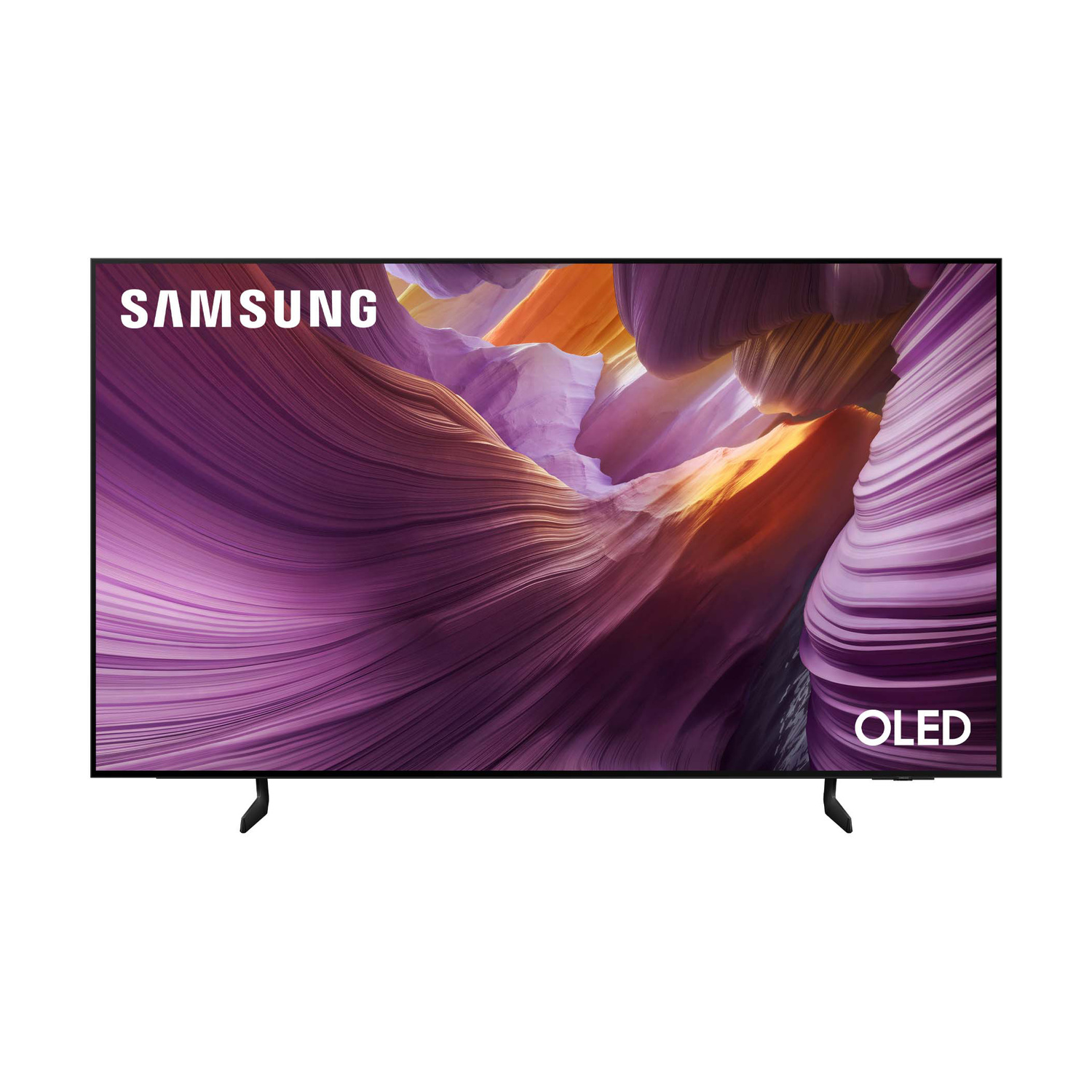 Una TV Samsung OLED mostra uno sfondo astratto e vibrante.