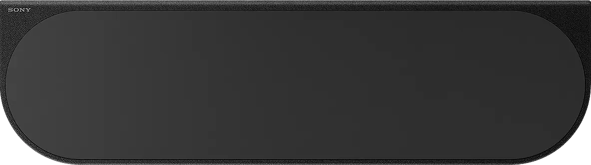 Fekete Sony soundbar lekerekített sarkokkal és szövet textúrával.