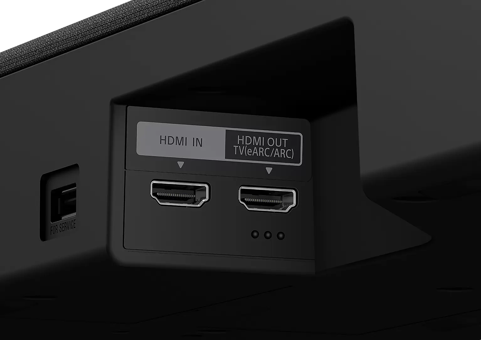 Közeli kép HDMI portokról: HDMI IN és HDMI OUT (TV/eARC/ARC).