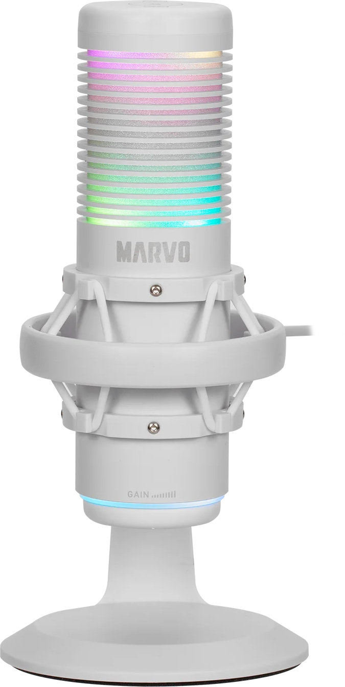 MARVO Blast 60 asztali streaming mikrofon, USB, LED világítás, fehér (MIC-07WH)