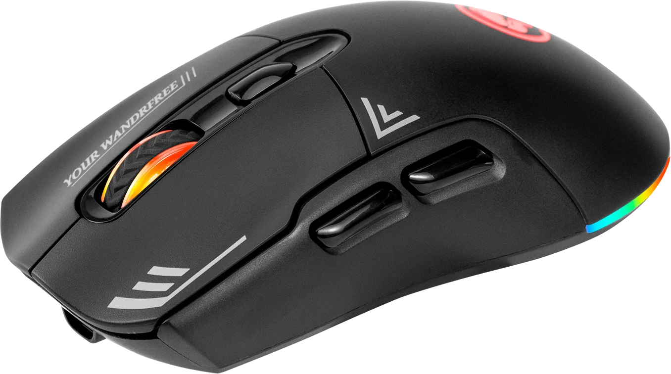 Fekete gamer egér RGB világítással és oldalsó gombokkal.