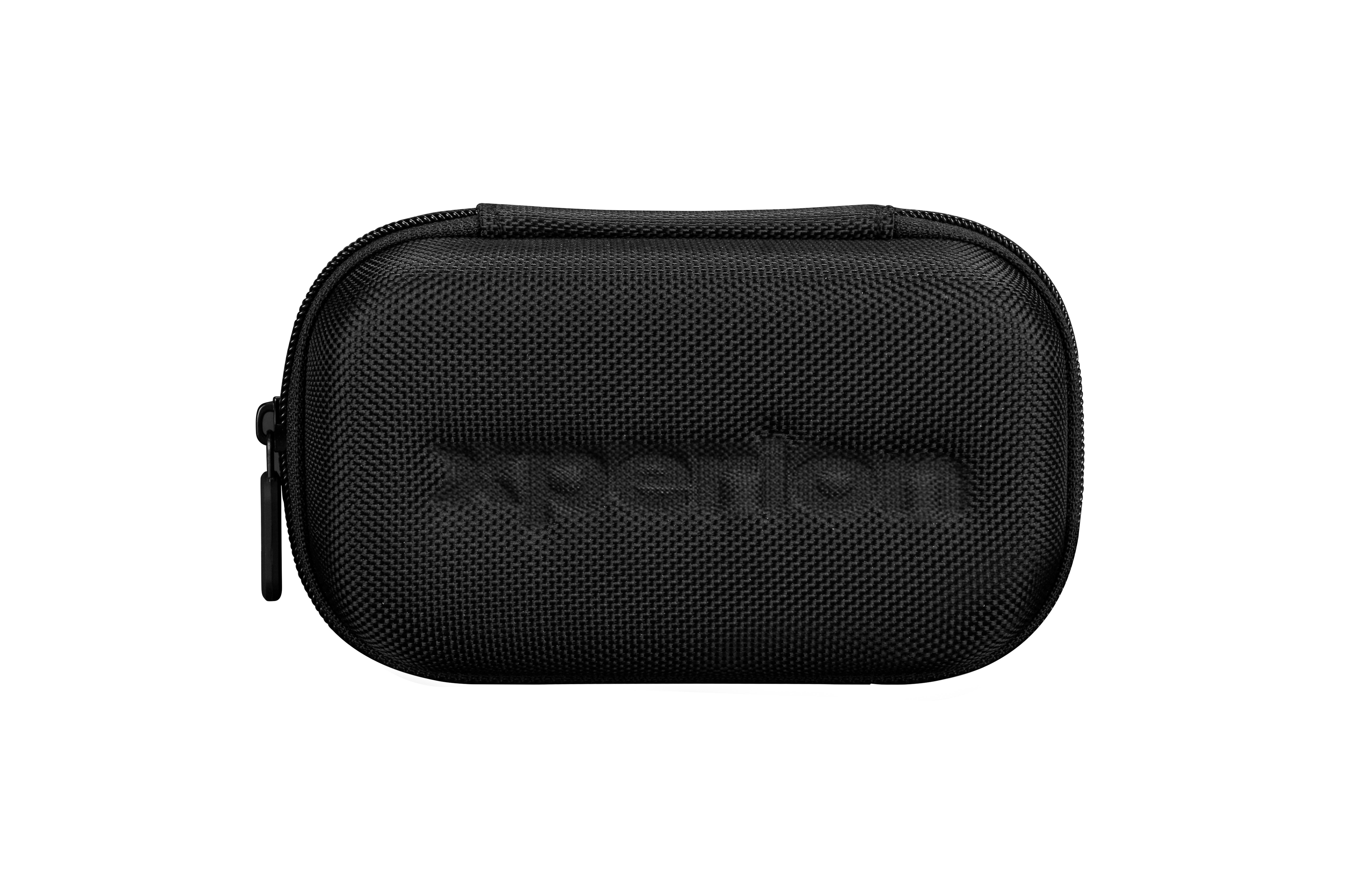 Ein schwarzes, rechteckiges Etui mit Reißverschluss und dem Logo „Xperion“.