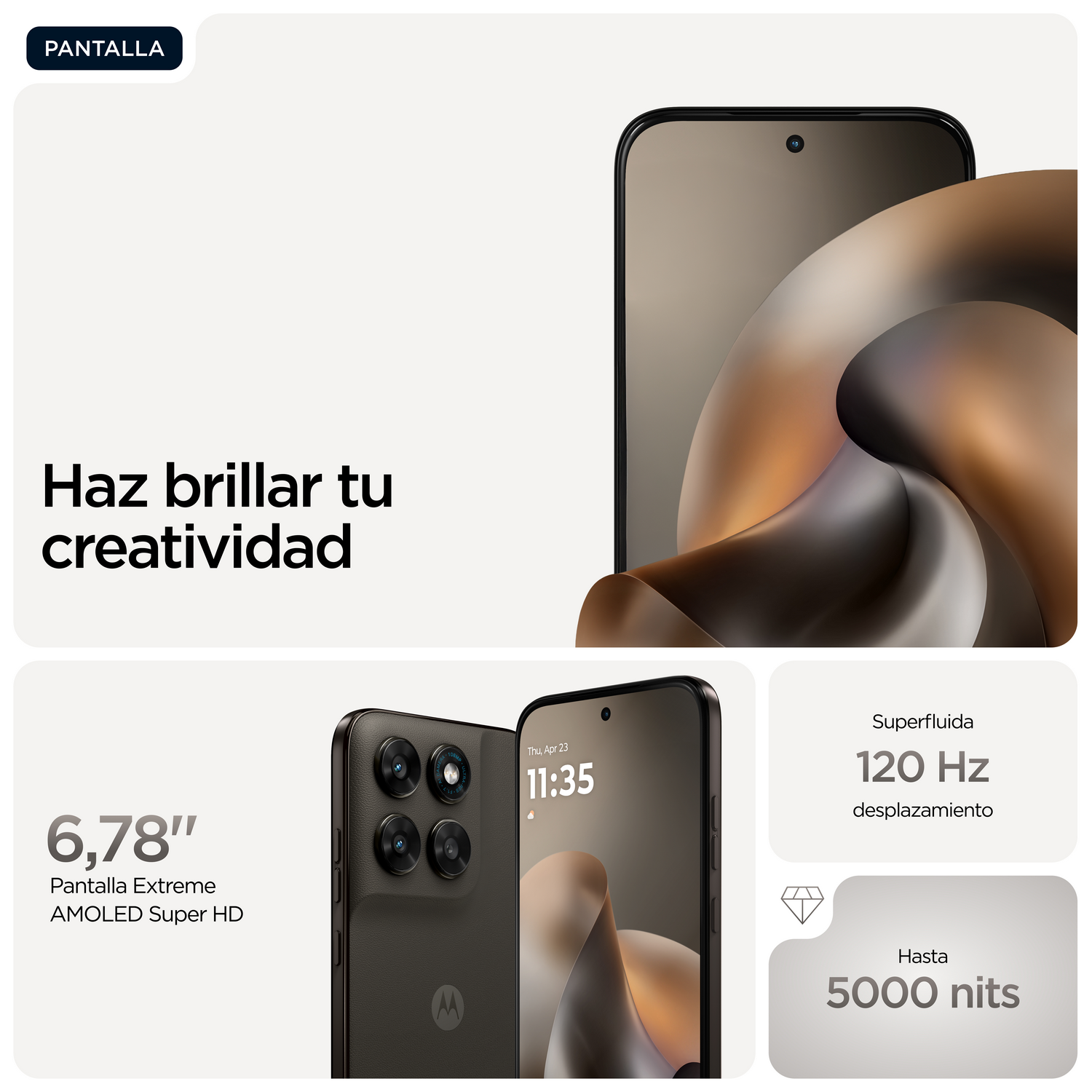 Un smartphone con pantalla AMOLED Super HD de 6,78", 120 Hz y 5000 nits.