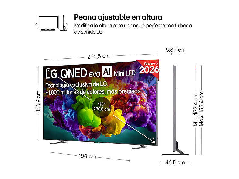 TV QNED Mini LED 115" - LG 115QNED93B6, UHD 4K, Procesador Inteligente α8 AI Processor 4K Gen3, Smart TV, DVB-T2 (H.265), Negro – imagen 2
