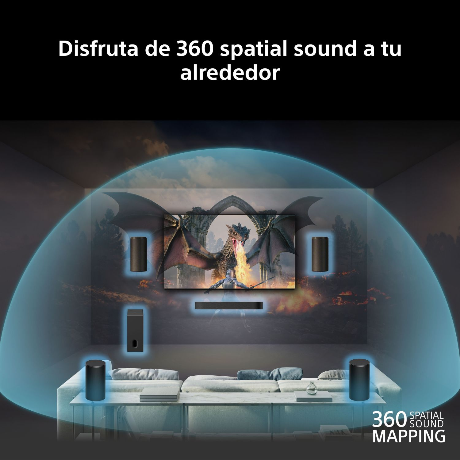 Disfruta de 360 Spatial Sound Mapping a tu alrededor.