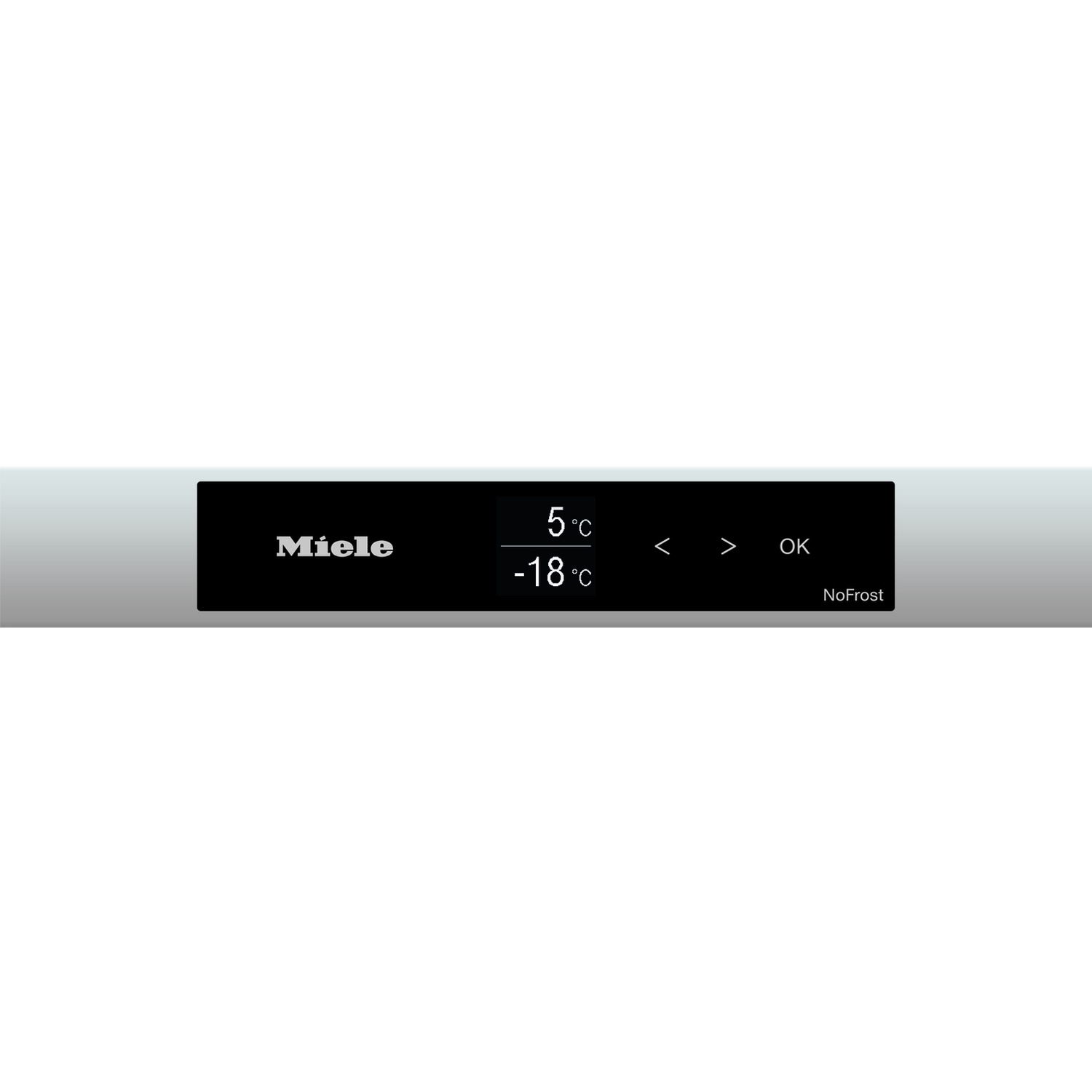 Display Miele mostra 5°C e -18°C. Con frecce e OK.