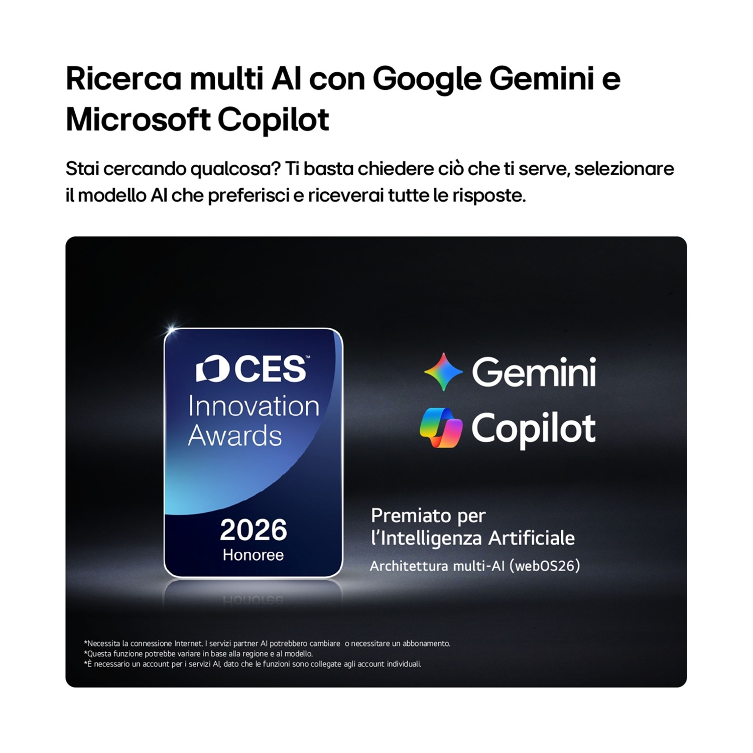 Immagine mostra Google Gemini e Microsoft Copilot con CES Innovation Award.