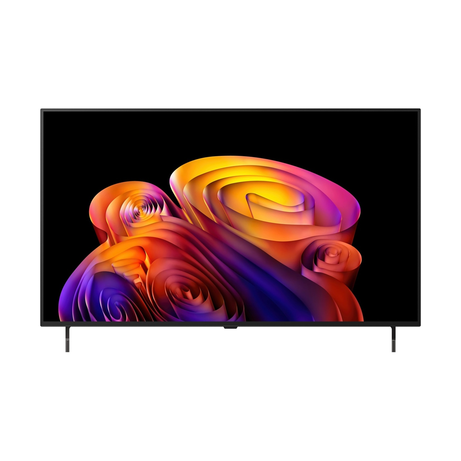Un televisore nero che mostra un'immagine astratta e colorata sullo schermo.