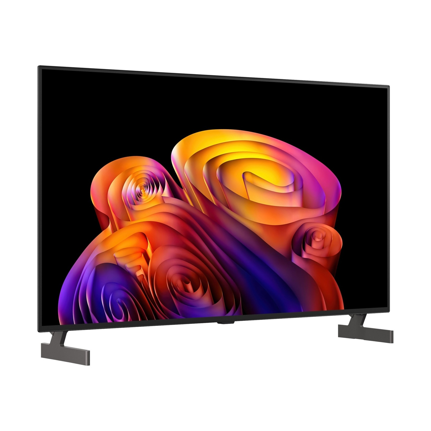 Un televisore moderno che visualizza un'immagine astratta e colorata sullo schermo.