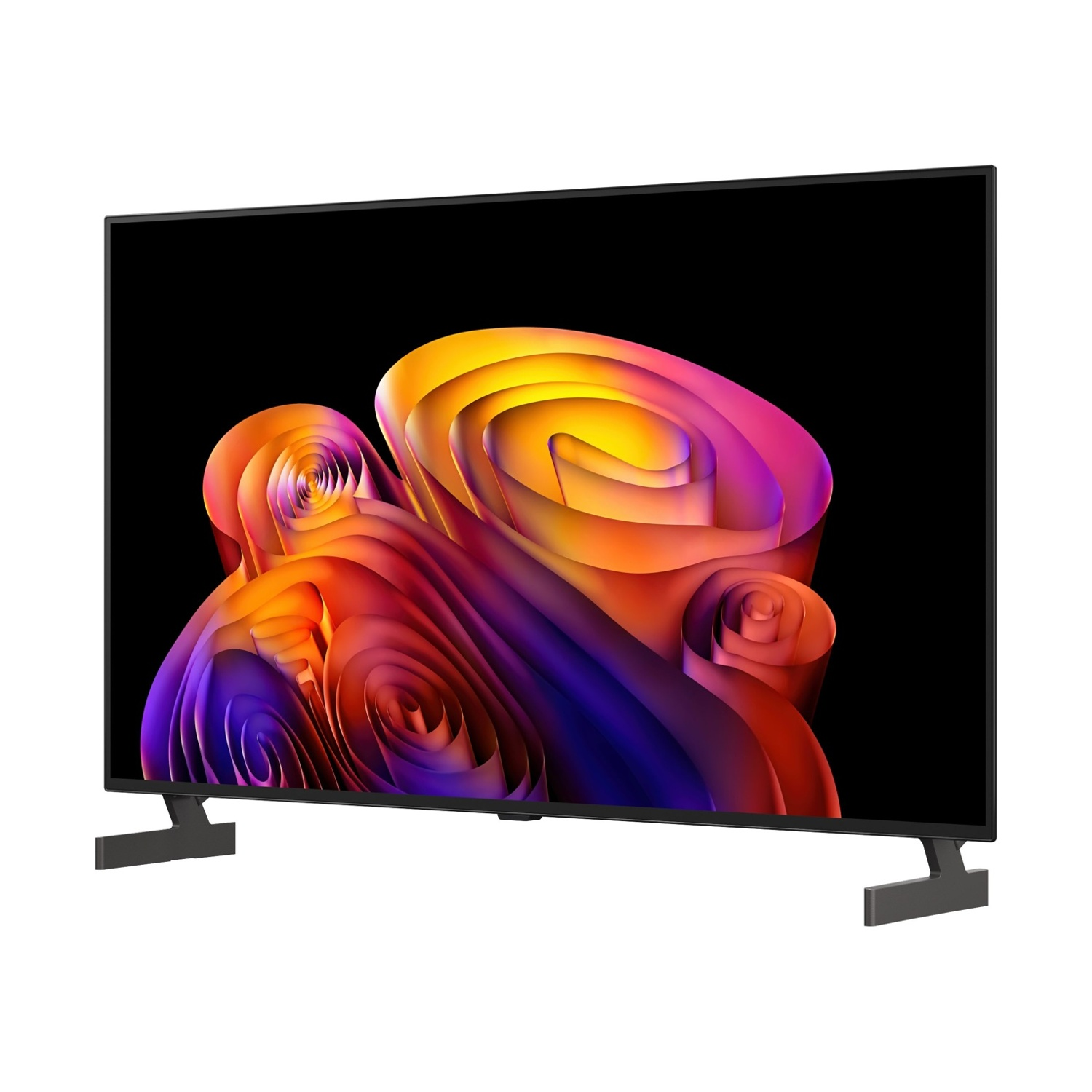 Un televisore moderno con un'immagine astratta e colorata sullo schermo.