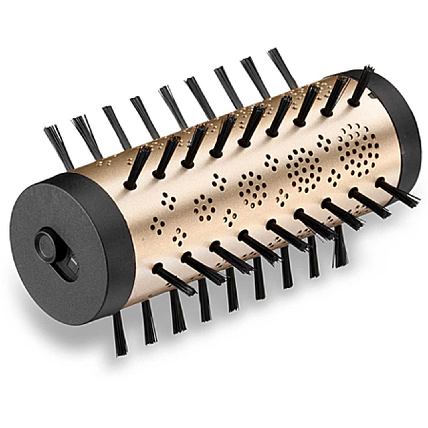 Une brosse dorée pour onduler avec des poils noirs et des trous d'aération.