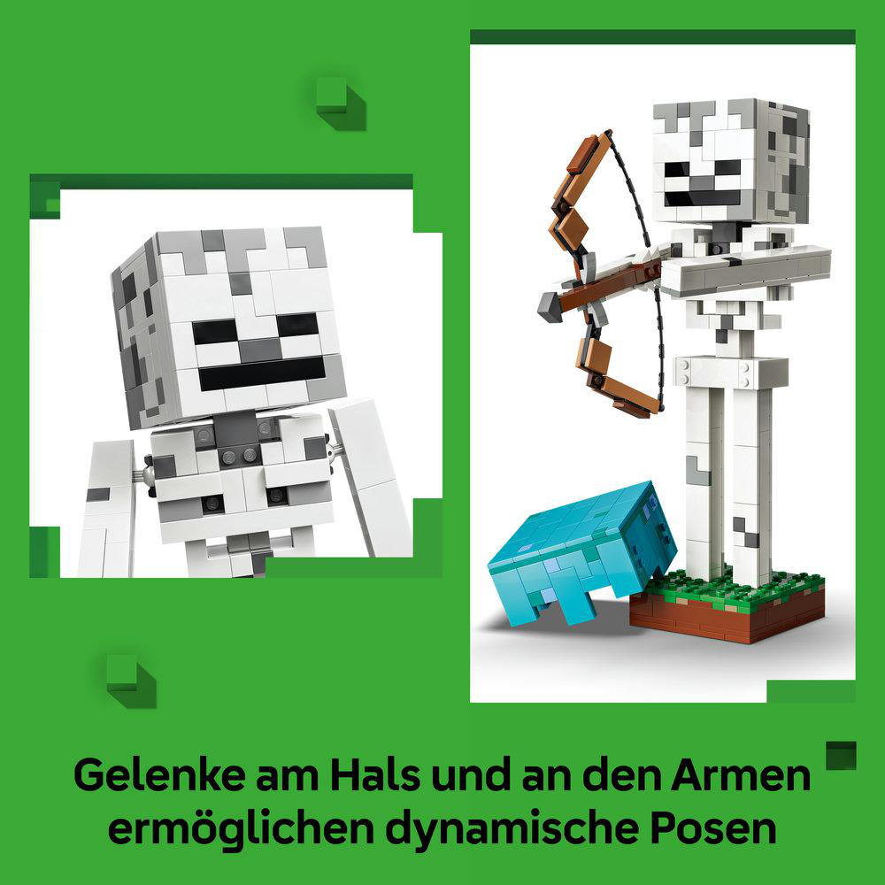 Zwei Minecraft Skelett Figuren, eine mit Bogen, auf grünem Untergrund.