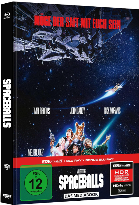 Spaceballs Mediabook Cover: Raumschiff, Charaktere, Titel und FSK-Logo.