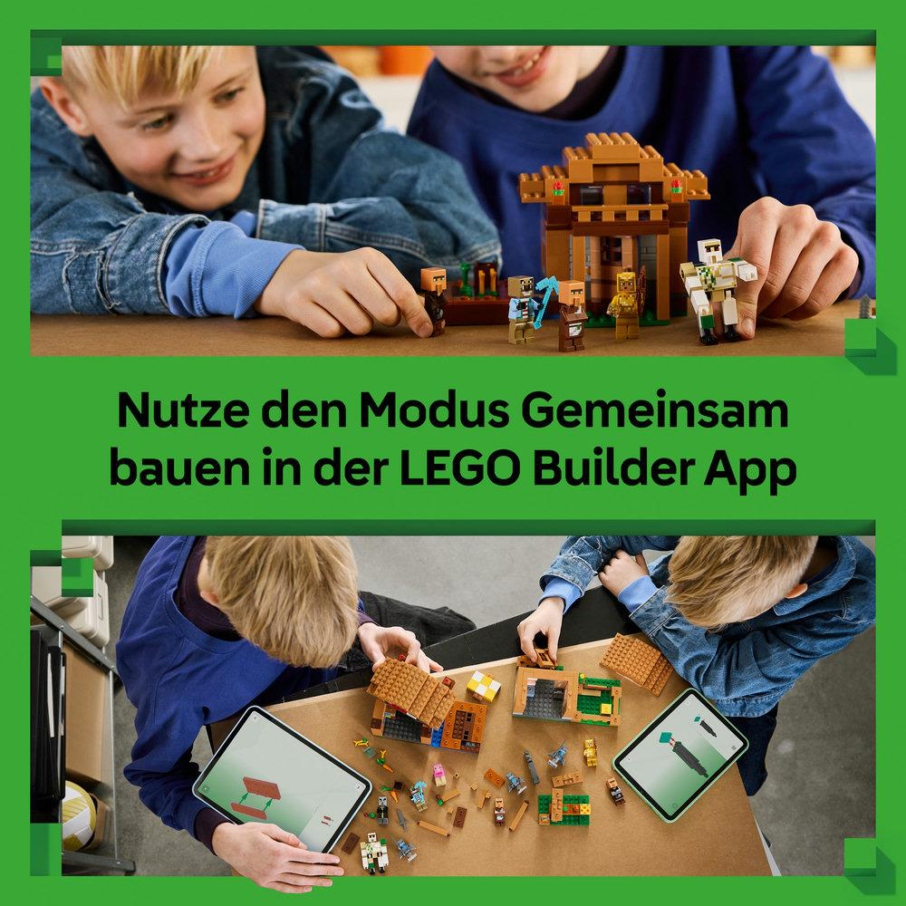 Zwei Jungen bauen mit LEGO-Steinen und einer App.