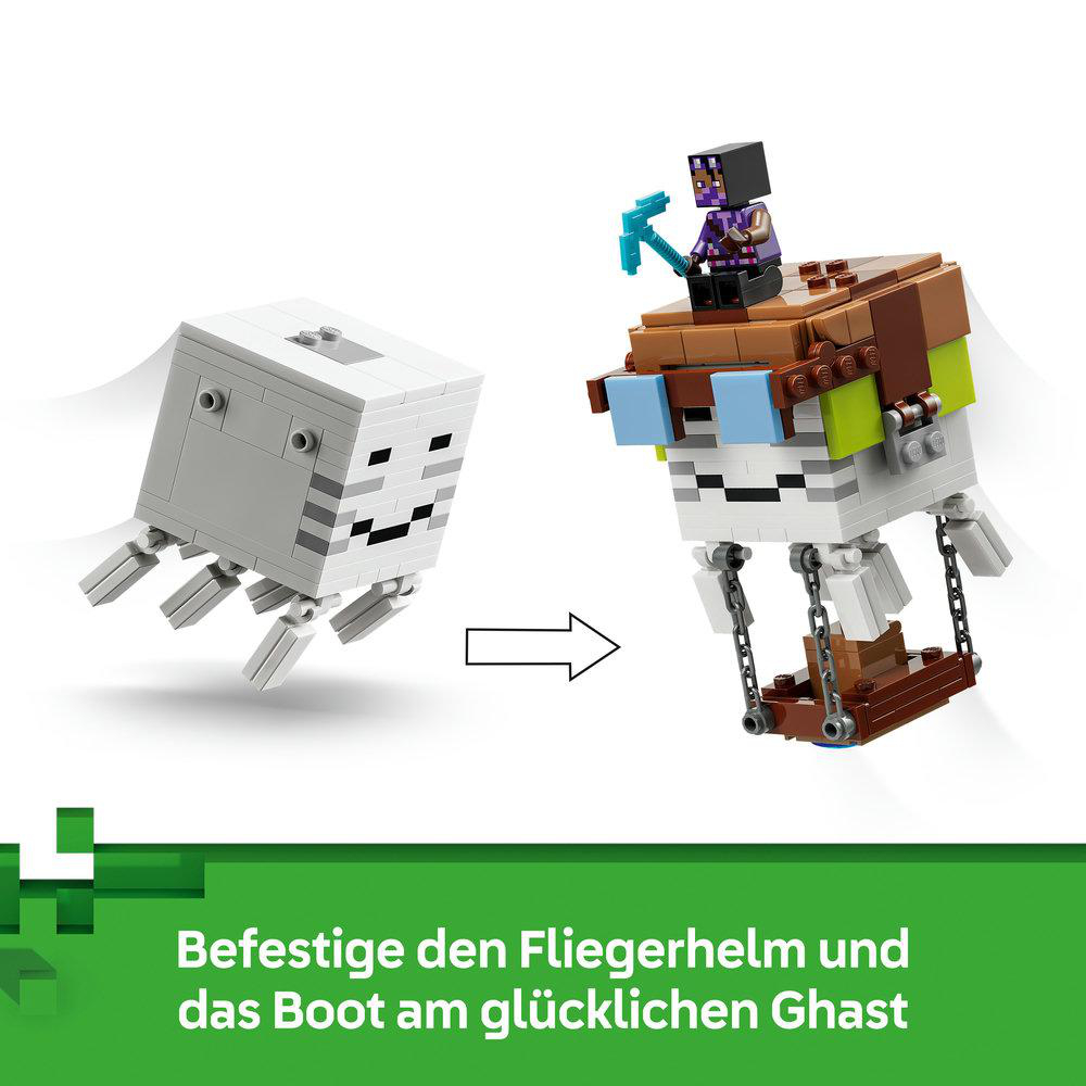Ein Minecraft-Geist-Bausatz wird zu einem fliegenden Geist mit einem Reiter.