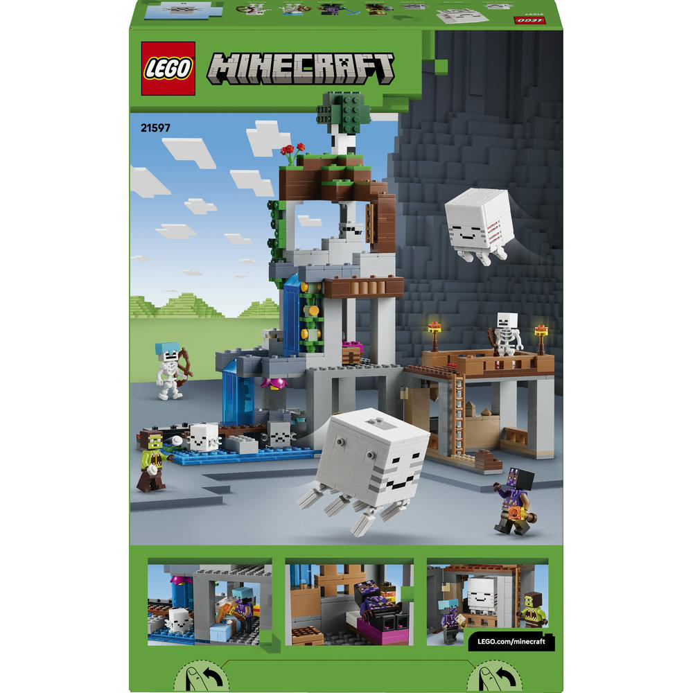 LEGO Minecraft Set mit Festung, Wasserfall, Skeletten und Ghasts.