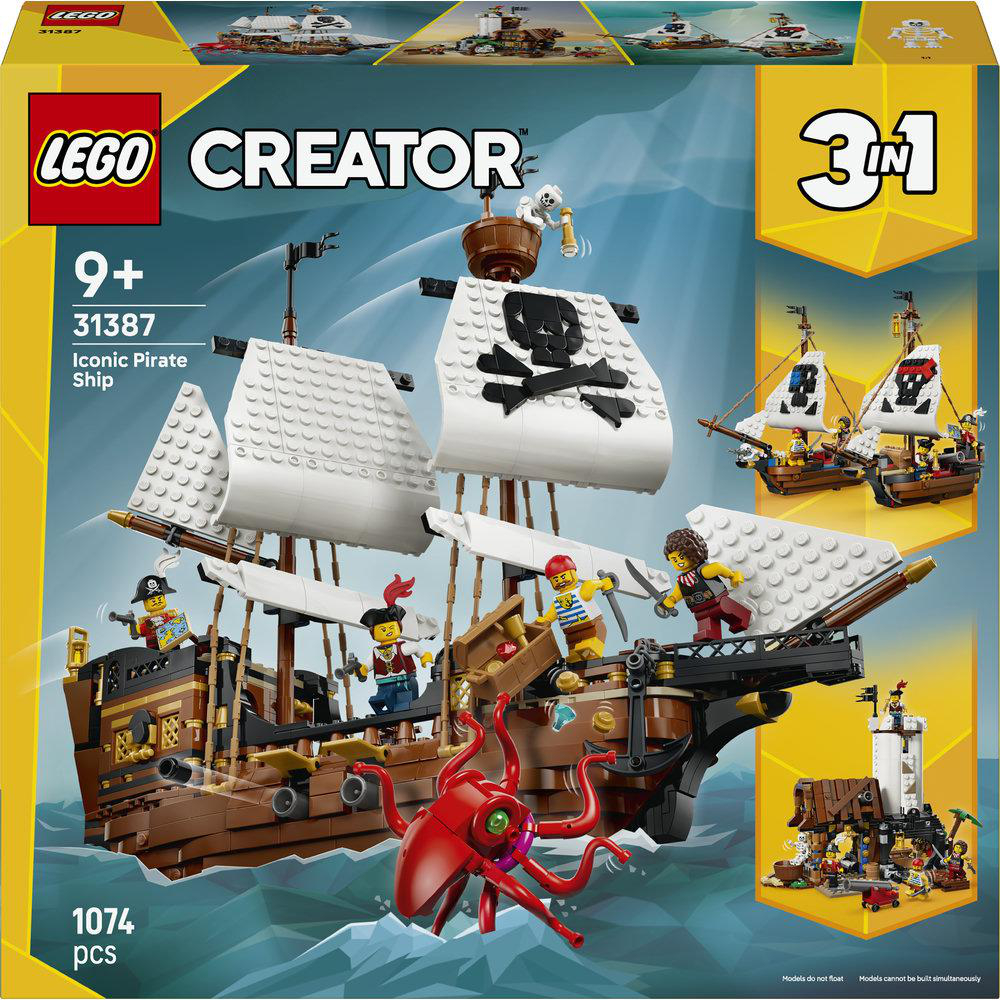 LEGO Creator Piratenschiff mit vielen Figuren und einem roten Kraken.