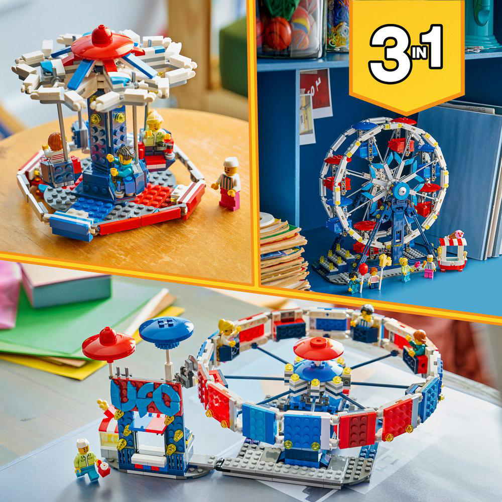 Lego-Spielzeug: Karussell, Riesenrad und eine weitere Attraktion.