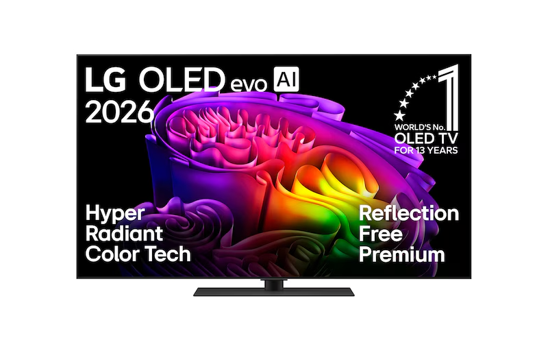LG OLED evo AI 2026 TV mit Hyper Radiant Color Tech und Reflection Free Premium.