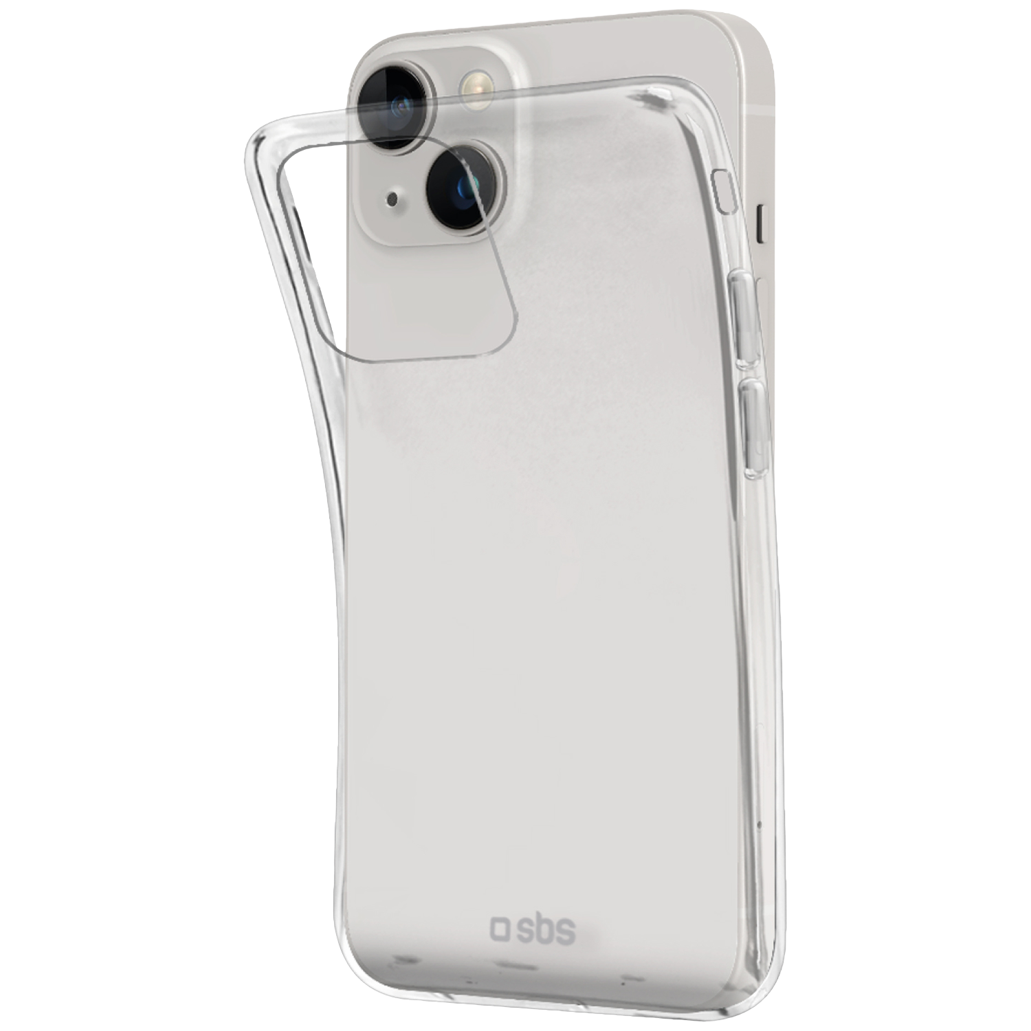 Une coque de téléphone transparente est placée sur l'arrière d'un smartphone blanc.