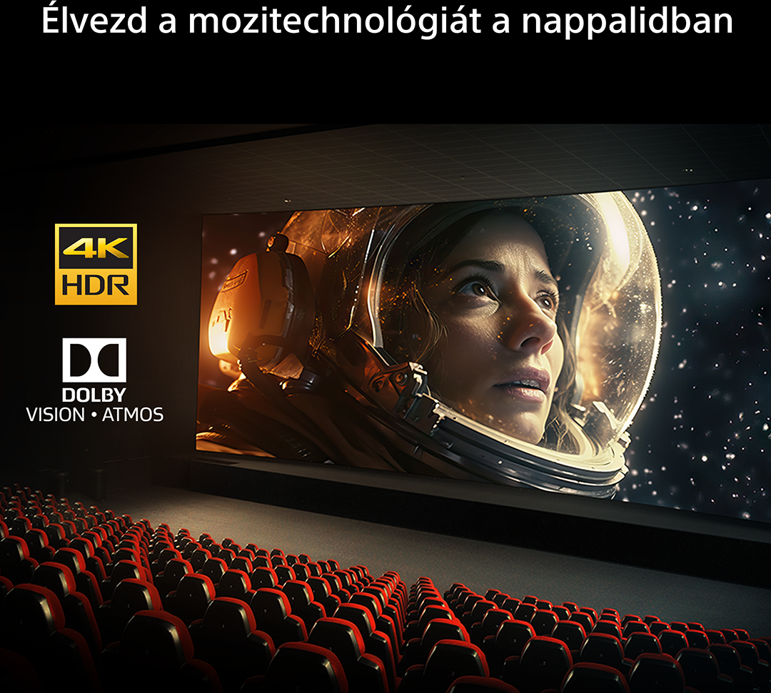 Űrhajós nő felfelé néz, 4K HDR Dolby Vision Atmos, moziszékek.