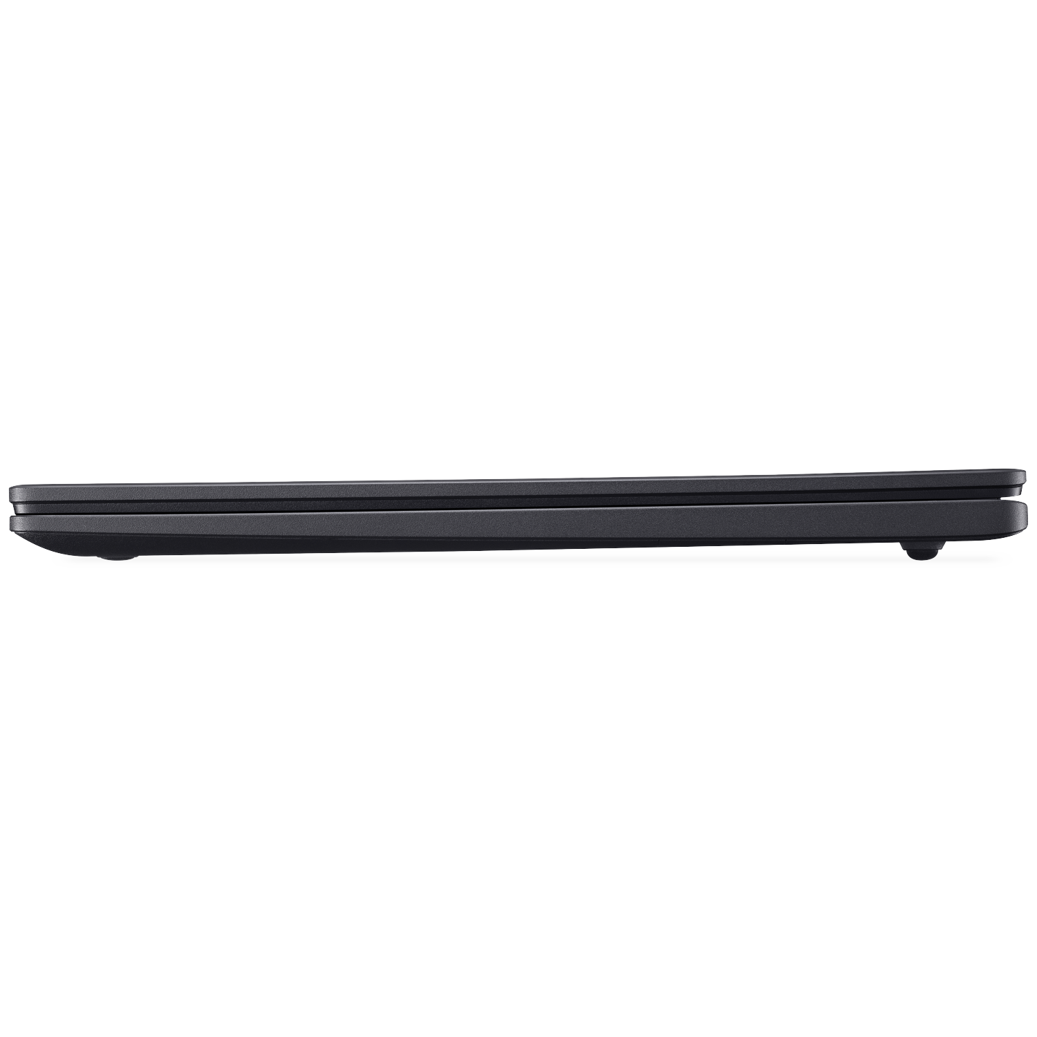 Side view of a closed black laptop on a white background.