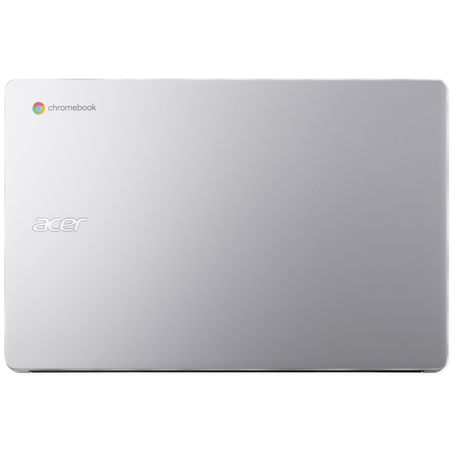 Closed silver Chromebook laptop with Acer logo and Chromebook icon.