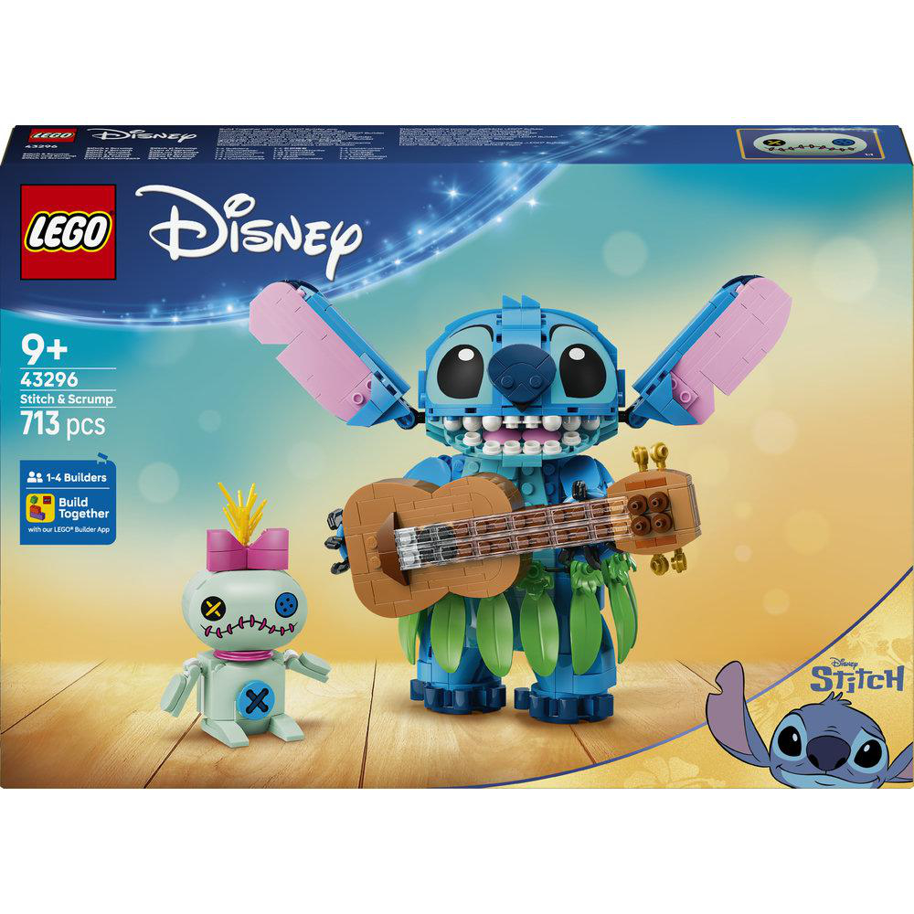 LEGO Disney Stitch & Scrump Bausatz mit Stitch, der Gitarre spielt, und Scrump.