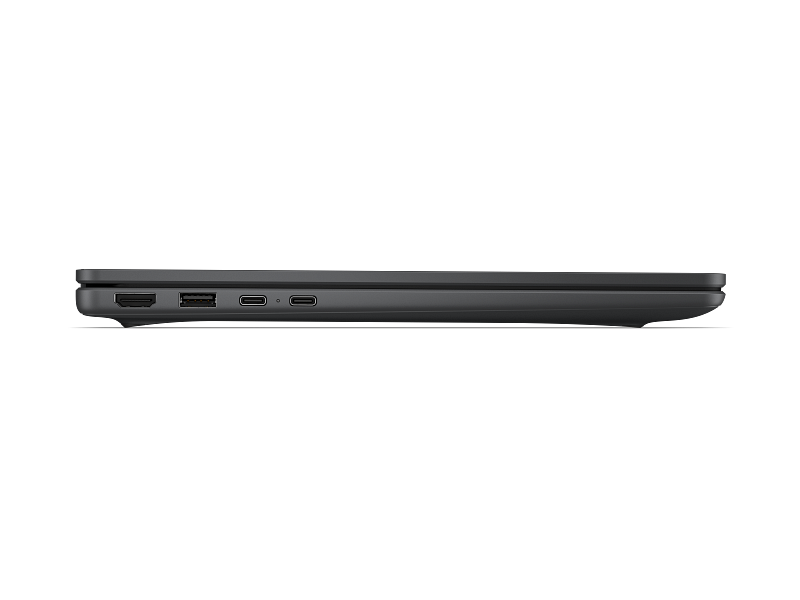 Grauer Laptop-Anschlussbereich mit HDMI-, USB-A- und zwei USB-C-Anschlüssen.