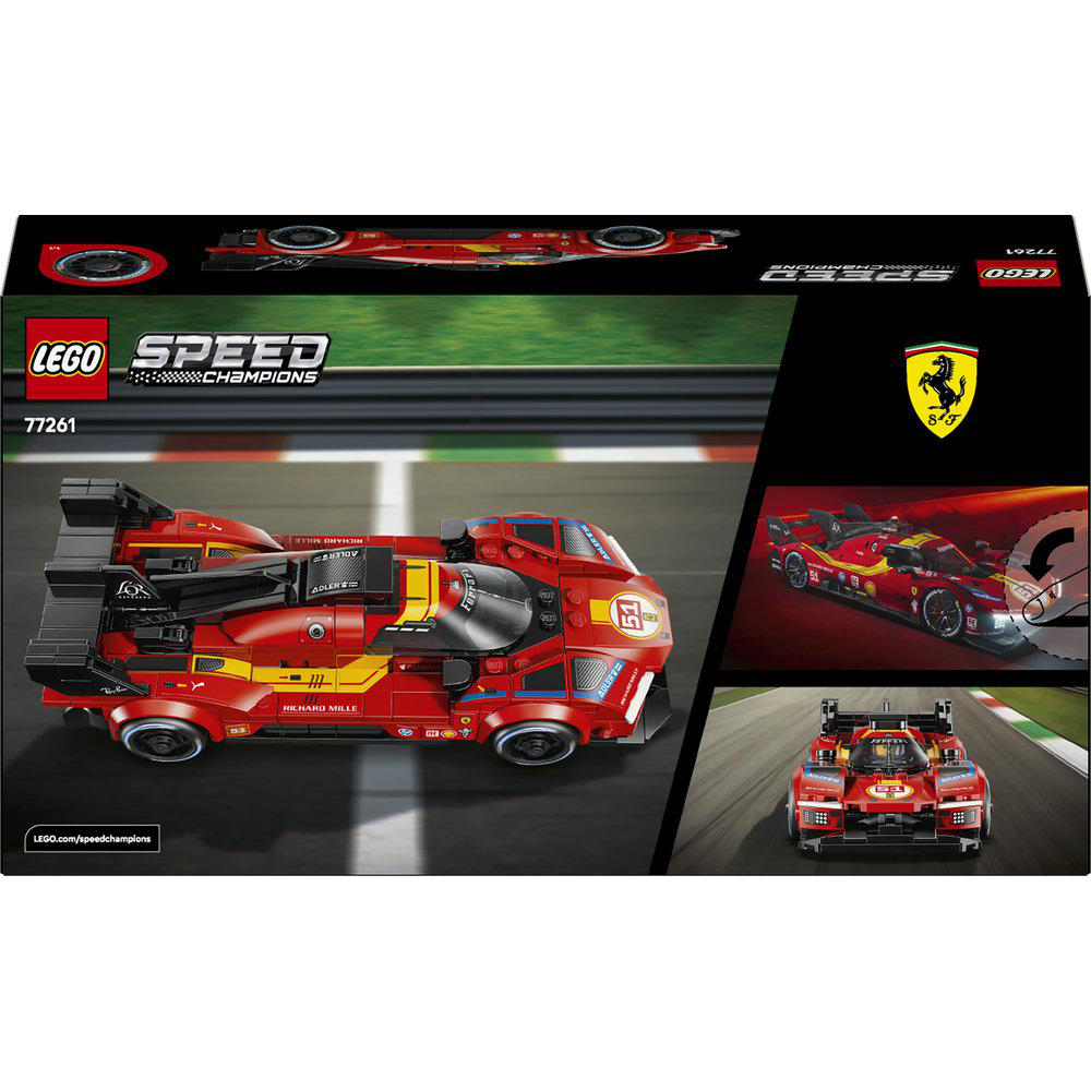 LEGO Speed Champions Ferrari Rennwagen-Verpackung mit detaillierten Bildern und Logos.