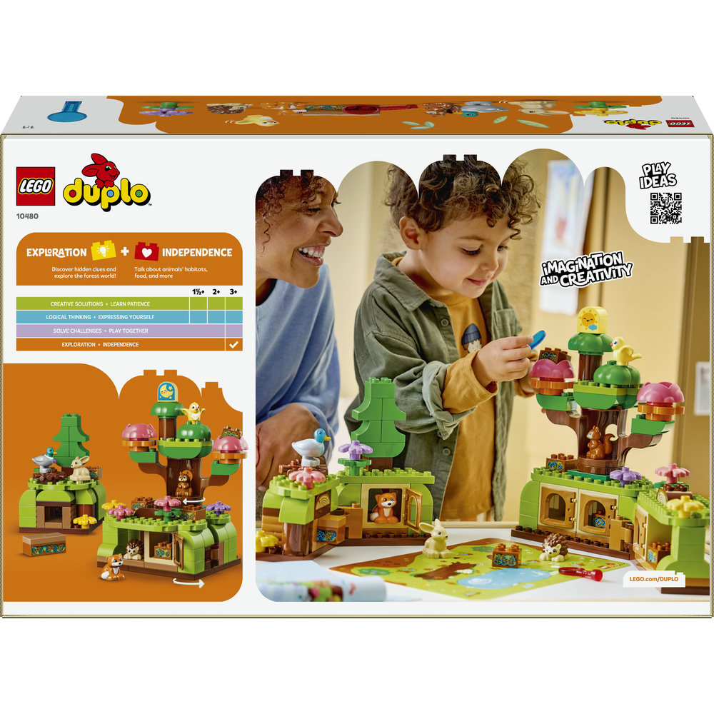 LEGO DUPLO Waldspielzeug mit Kindern und Eltern, Bäume, Tiere und Spielhäuser.
