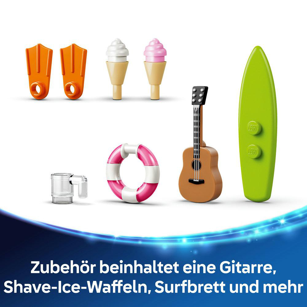 LEGO Zubehör: Gitarre, Eis, Schwimmring, Surfbrett, Schnorchel.