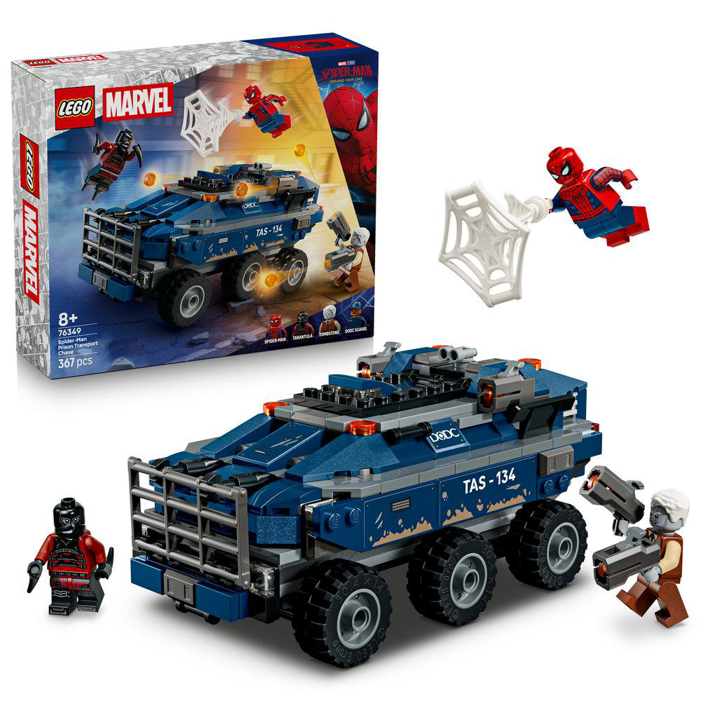 LEGO Spider-Man Gefangenentransport mit Figuren und Zubehör.
