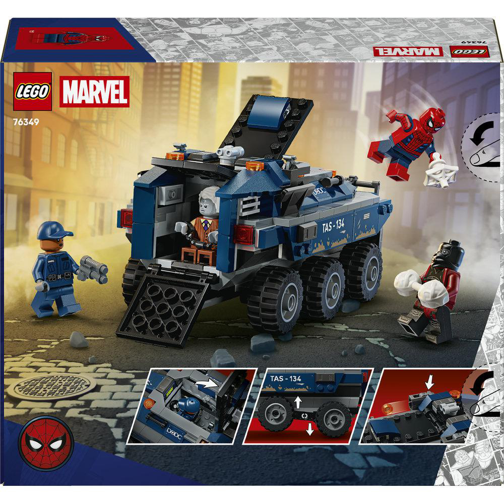 Lego Marvel Spider-Man Fahrzeug mit Figuren: Spider-Man, Spider-Punk und ein Bösewicht.