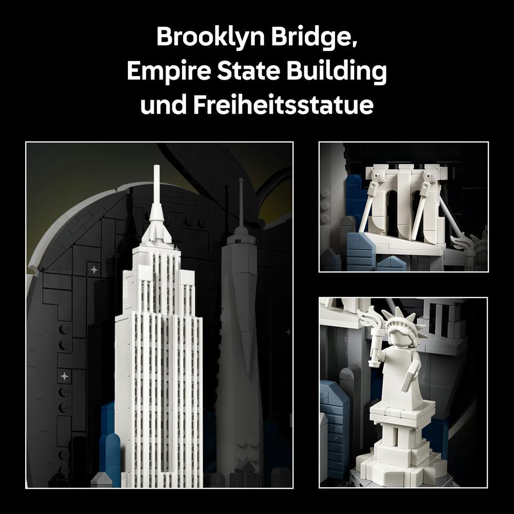 Lego-Nachbildung der Brooklyn Bridge, des Empire State Buildings und der Freiheitsstatue.