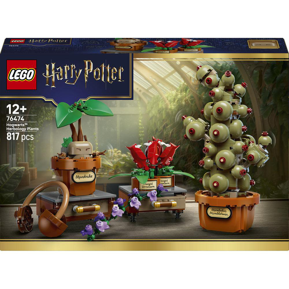 LEGO Harry Potter Bausatz mit 3 magischen Pflanzen: Mandrake, Geranium und Mimbletonia.
