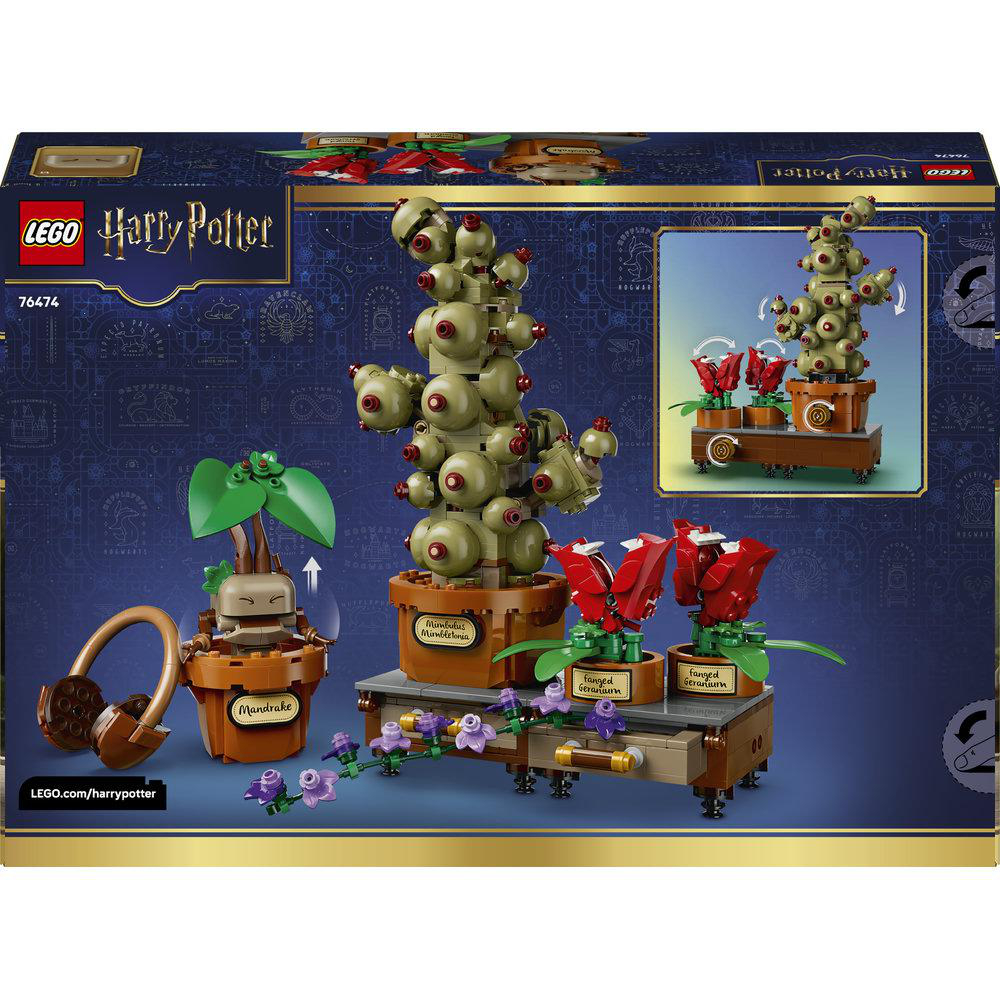 LEGO Harry Potter Set mit Alraune, gefräßiger Geranie und Mimbletonia Pflanzen.