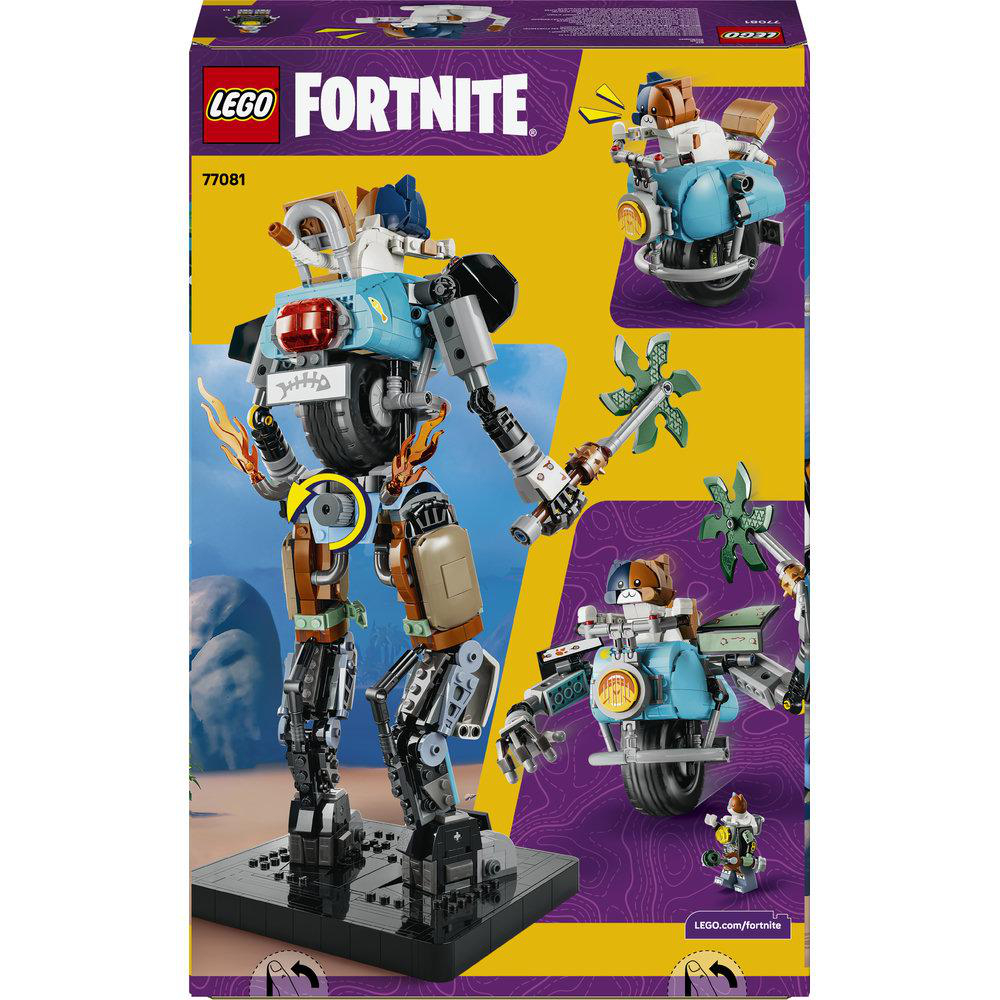 LEGO Fortnite Set 77081 mit einem Mech-Roboter und einem Fahrzeug mit Figuren.