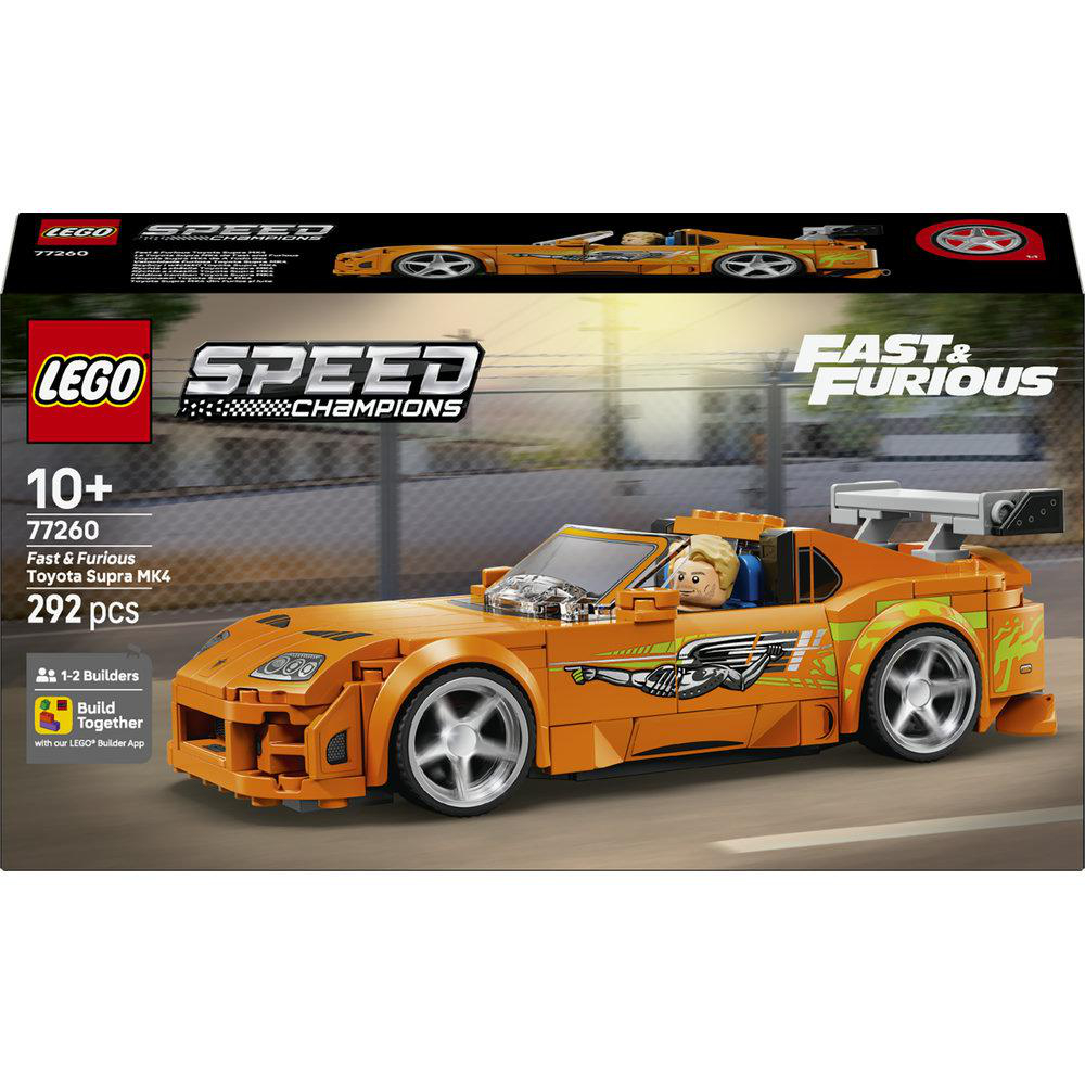 LEGO Speed Champions Fast & Furious Toyota Supra MK4 Set-Karton. Orange Auto mit Fahrer.