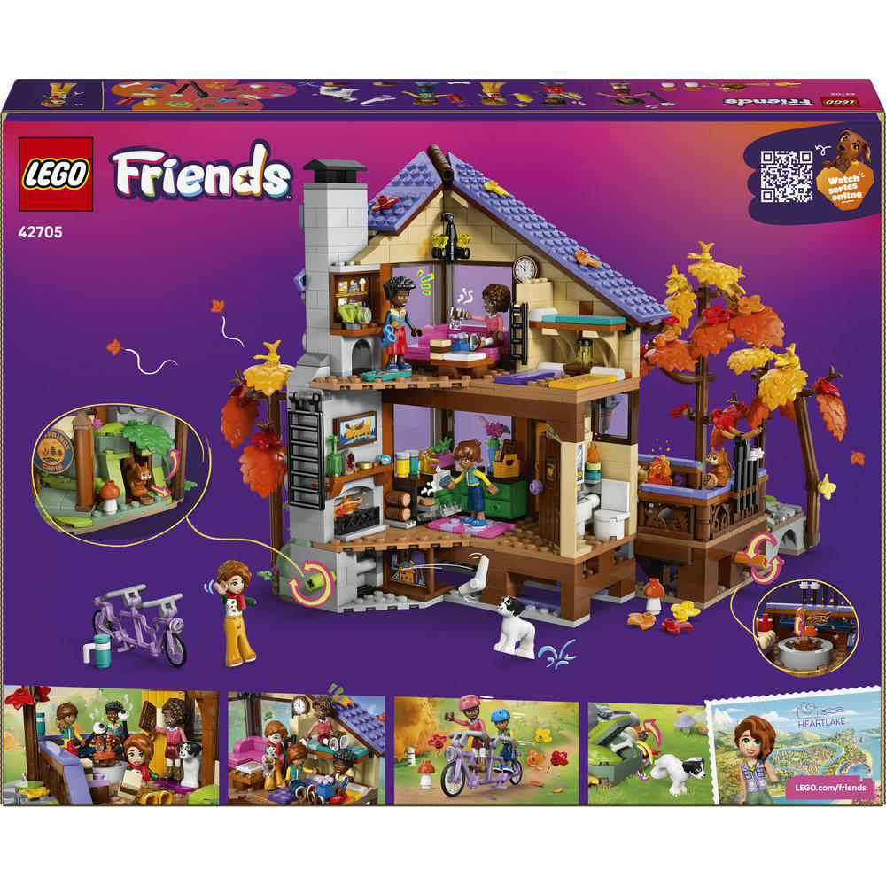 LEGO Friends Haus mit Figuren, Fahrrädern und Herbstlaub.