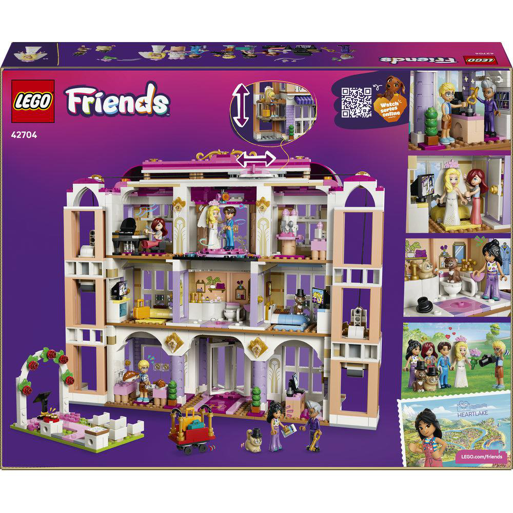 Lego Friends Hochzeitsset-Box mit mehrstöckigem Gebäude und Figuren.